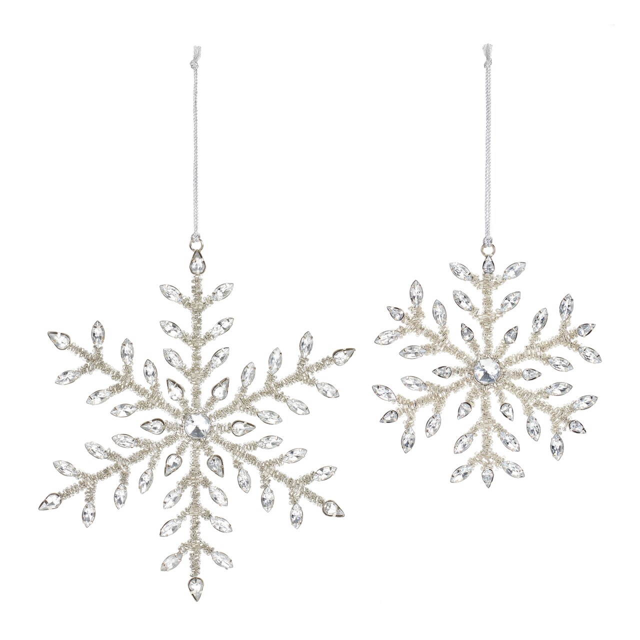 Melrose 12ct Silver Beaded Snowflake Christmas Ornaments 7" (177mm)